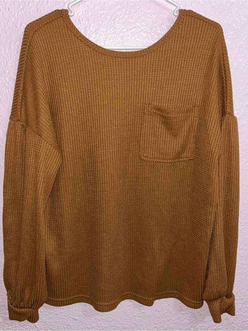 Amazon Women's Waffle Knit Long Sleeve Sweatshirt in Brown - Picture 1 of 3